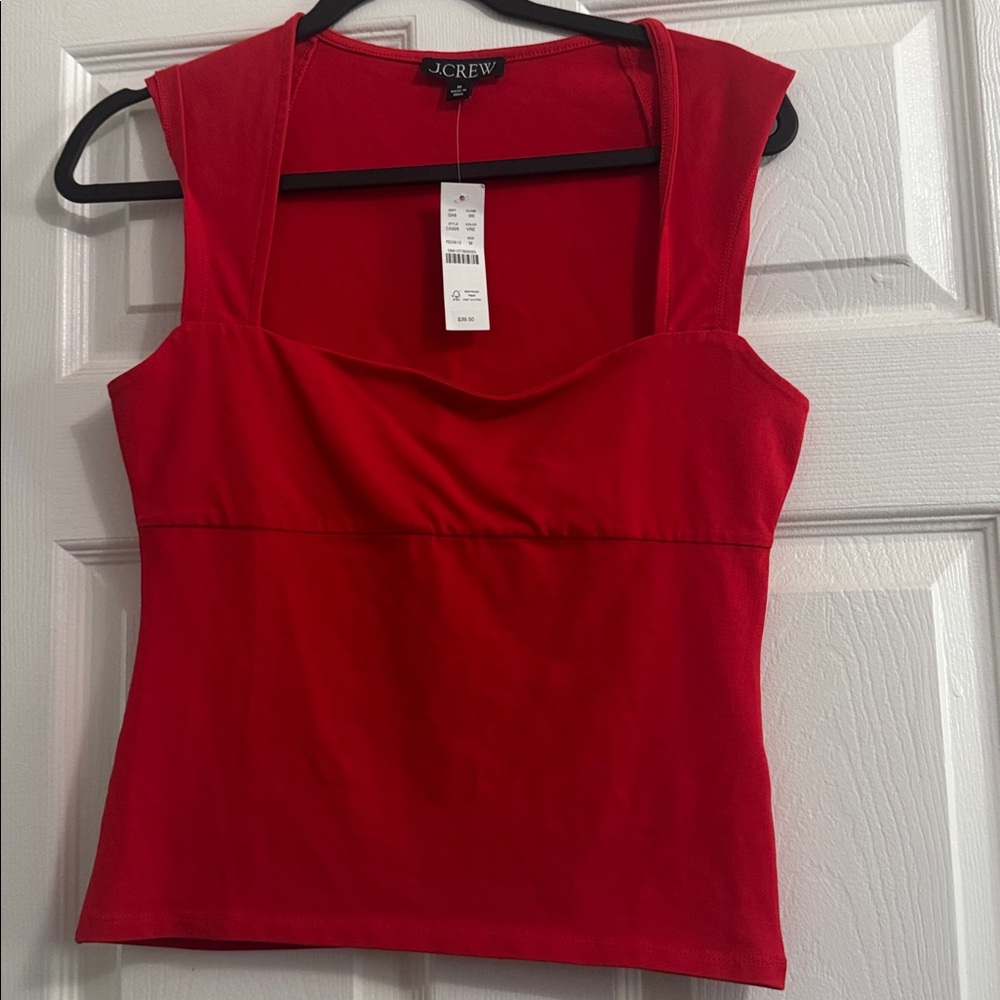 NWT J. Crew Women's Square neck cap-sleeve top red size medium